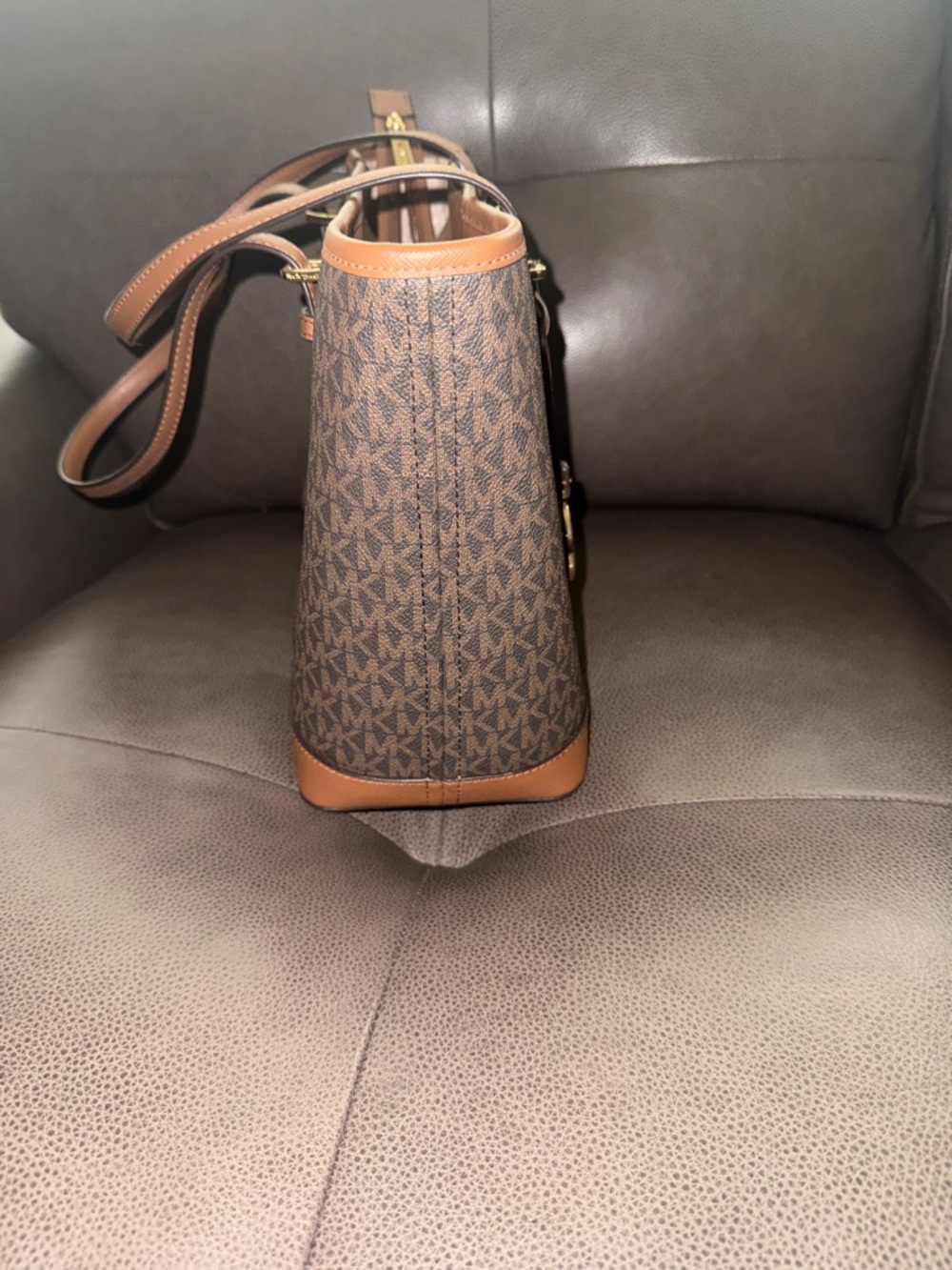 Michael Kors Brown Logo-Print Tote with Tan Leather Trim - Picture 4 of 11